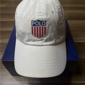 90s Polo Ralph Lauren White USA Shield Baseball Cap Adjustable Men One Size